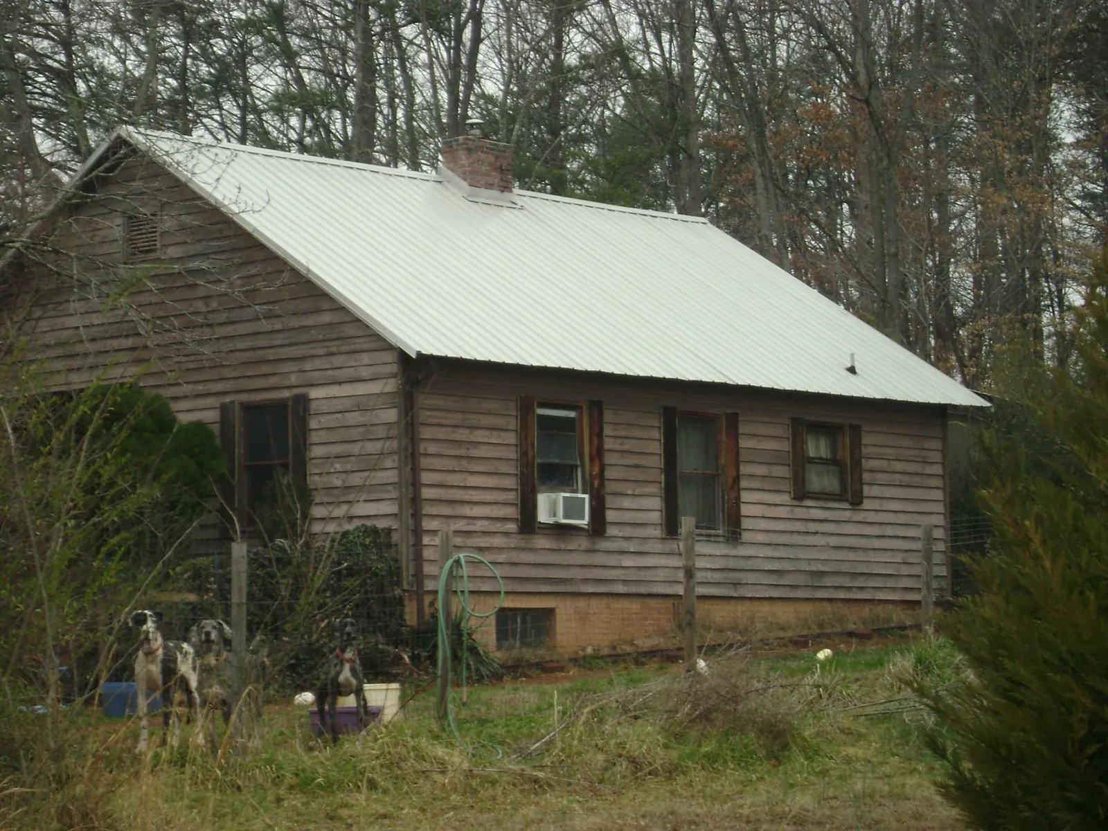 White metal roof on an old wood sided farmhouse, from a Metal Roof Installation job in Fisher
